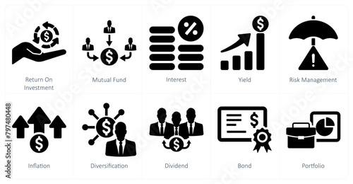 A set of 10 investment icons as return on investment, mutual fund, interest photo