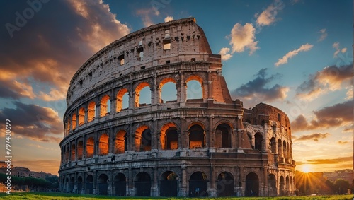 The image shows the Colosseum, an oval amphitheater in the center of Rome, Italy.

 photo
