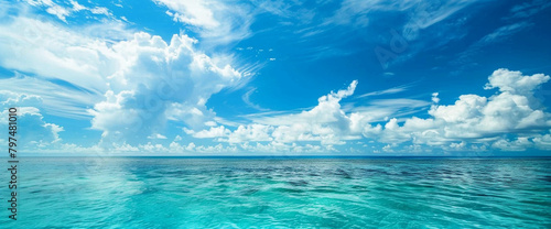 Azure skies blend seamlessly with turquoise seas  a seamless horizon of endless serenity.