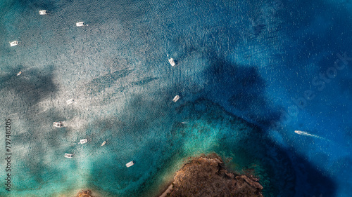 High Altitude Aerial View of Boats and Clear Blue Waters in British Virgin Islands © Thomas