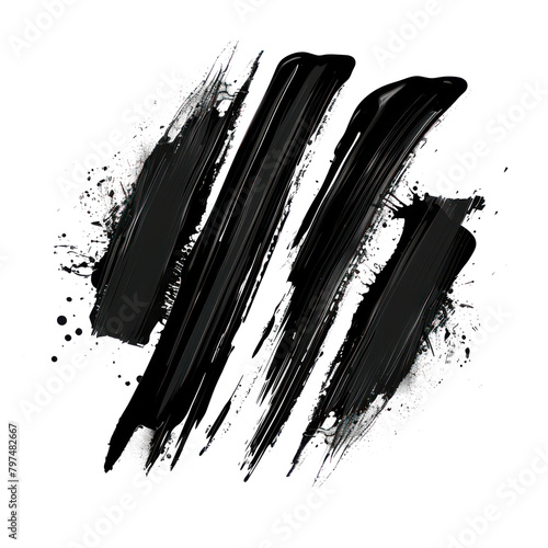 Streaks of black paint of effect isolate on transparent png.