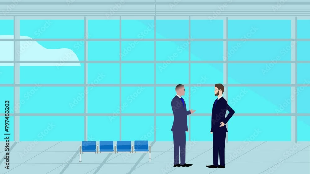 2D animation of two business man character talking each other in modern office area 2D animation of two business man character talking each other in modern office area