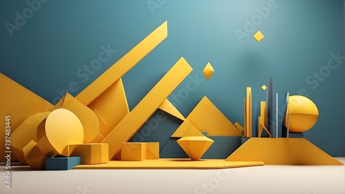 Abstract 3D model with a geometric yellow backdrop