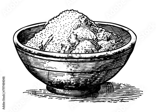 bowl powder spice engraving black and white outline