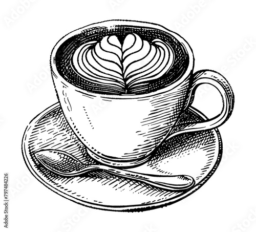 latte art engraving black and white outline