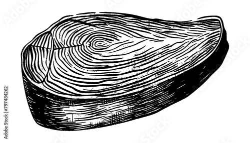 salmon meat engraving black and white outline