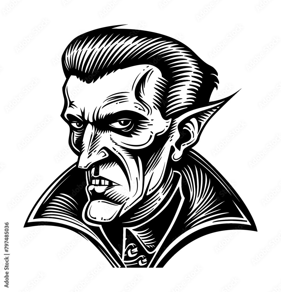 dracula engraving black and white outline Stock Vector | Adobe Stock