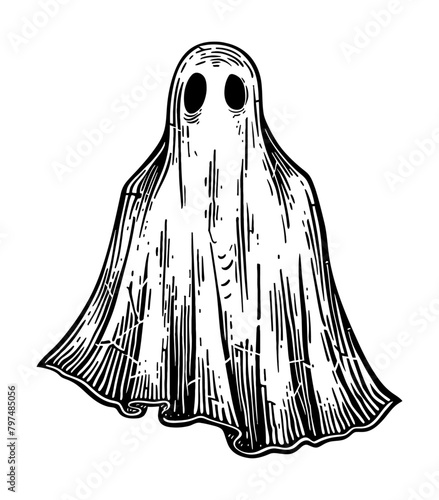 ghost sheet engraving black and white outline