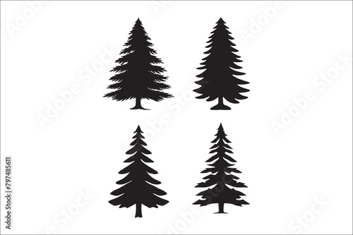 Christmas Trees silhouette on White Background.