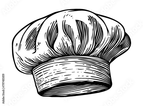 chef hat engraving black and white outline