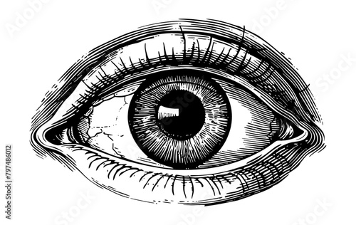 eye engraving black and white outline