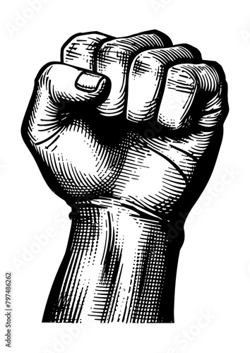 hand clenched engraving black and white outline