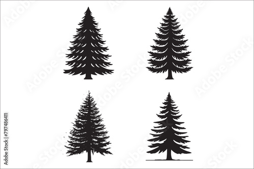 Christmas Trees silhouette on White Background.