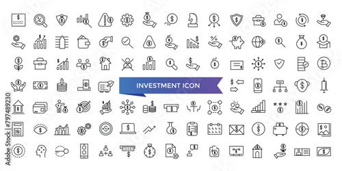Investment icon collection. Related to investor, mutual fund, ascollection, risk management, economy, financial gain, interest and stock icons.