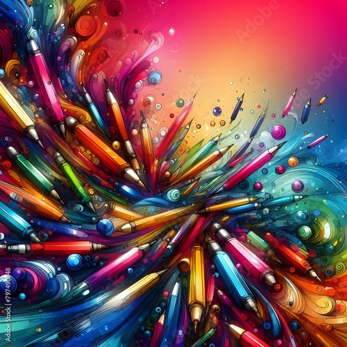 Vibrant Selection Abstract Multi-Colored Ballpoint Pens for Creative Expression