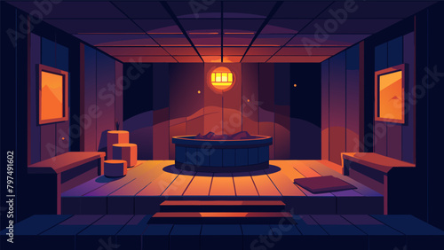 The low lighting of the sauna creates a serene and relaxing ambiance allowing individuals to fully let go and find inner peace..