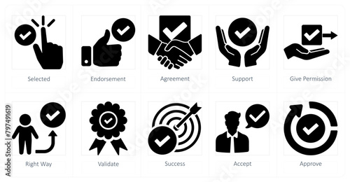 A set of 10 checkmark icons as selected, endorsement, agreement