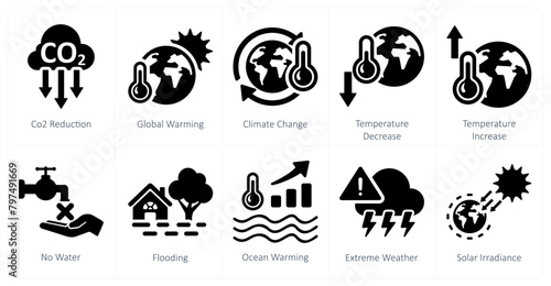 A set of 10 climate change icons as co2 reduction, global warming, climate change photo