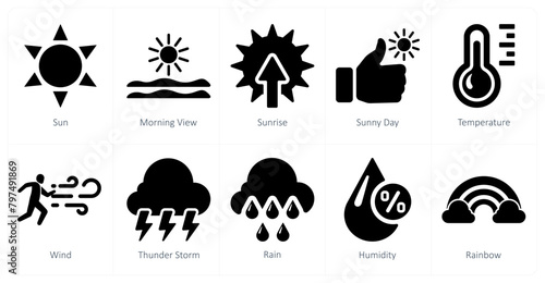 A set of 10 mix icons as sun, morning view, sunrise