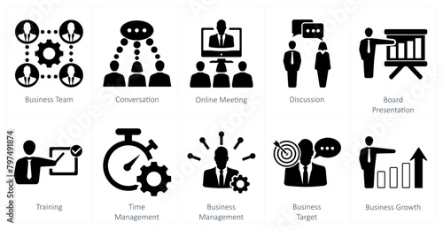 A set of 10 mix icons as business team, conversation, online meeting