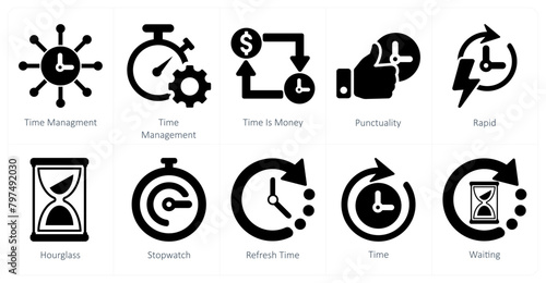 A set of 10 mix icons as time management, time is money, punctuality