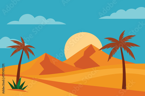 Desert Panorama Background with Palm Trees vector design