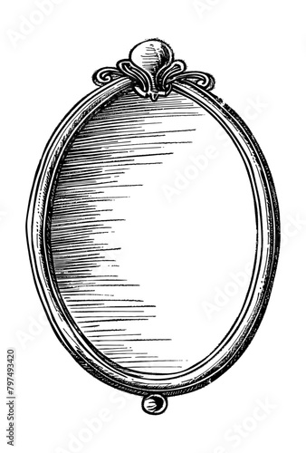 old mirror engraving black and white outline