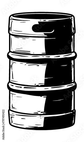metal keg engraving black and white outline