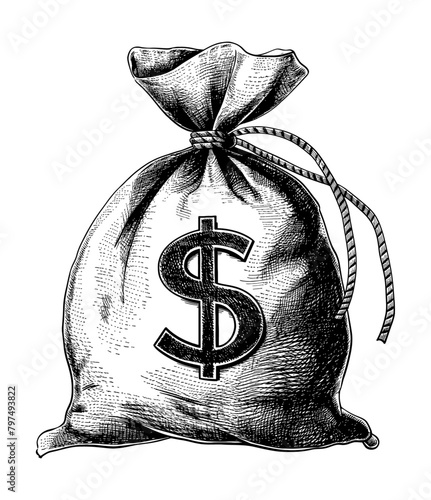 bag money engraving black and white outline