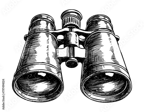 binocular engraving black and white outline