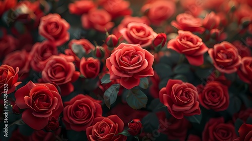 A cluster of red roses in full bloom  their petals forming a captivating symphony of color
