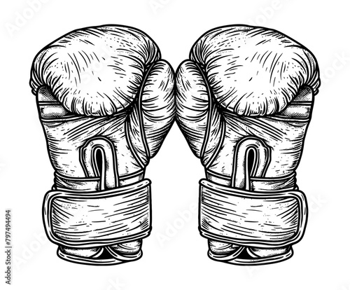 boxing glove engraving black and white outline