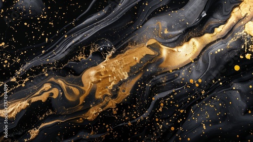 Abstract gold marble ink texture art wallpaper black white modern oil paint watercolor background