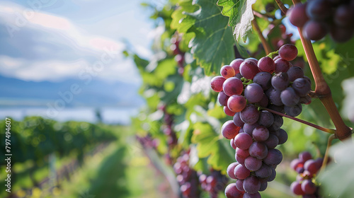 Wallpaper Mural Some ripe viburnum on branch,A bunch of grapes lighting by the sun Wine making, alcoholic beverages,Ripe red berries grow on bushes,Fresh red grapes vine on plant and summer sun light Torontodigital.ca