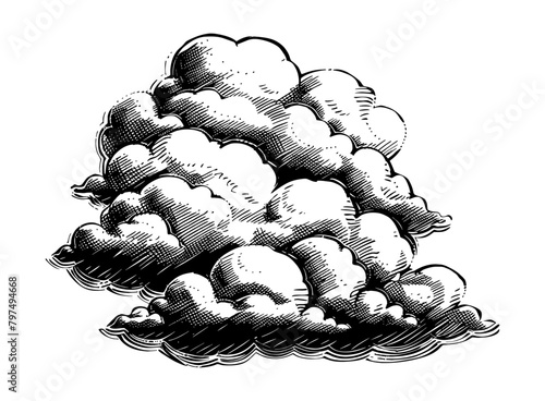 cloud engraving black and white outline