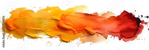 Bold and striking yellow and orange watercolor brush strokes on transparent background.