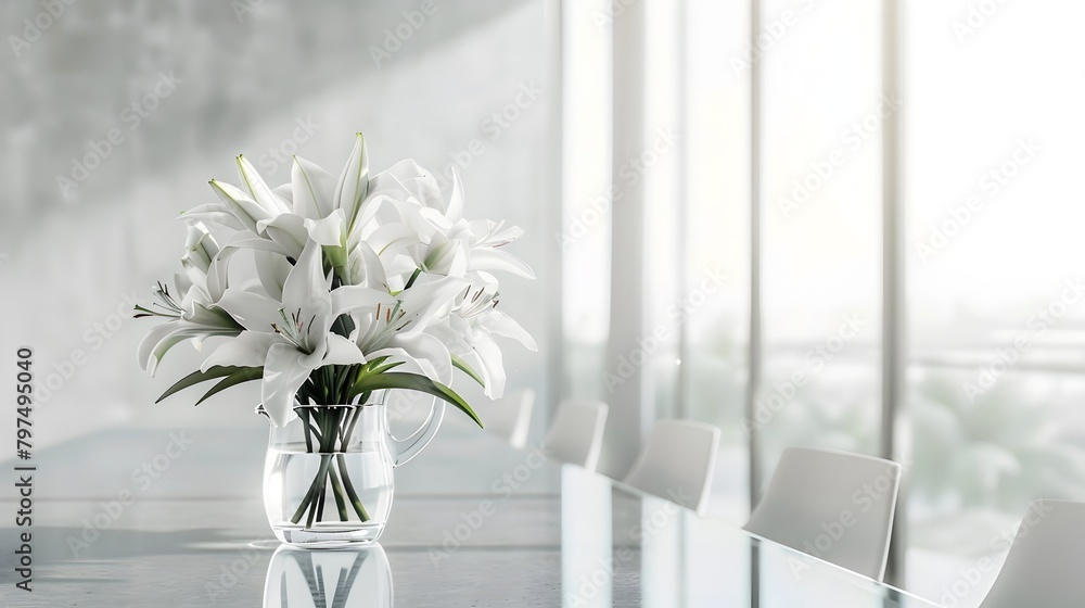 Minimalist Floral Arrangement in Transparent Glass Pitcher by Bright Window Minimalist Floral Arrangement in Transparent Glass Pitcher by Bright Window