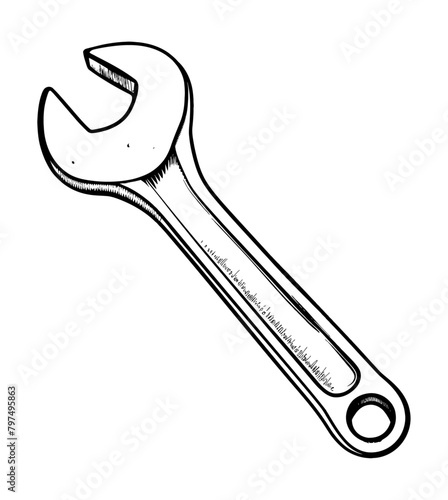 wrench engraving black and white outline