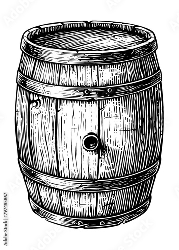 wood barrel engraving black and white outline