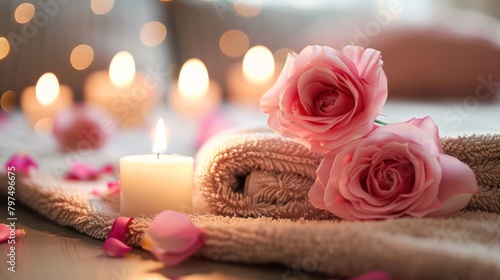 Pink Roses Towel and Candle