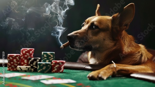 Dog Laying on Table With Cigar in Mouth