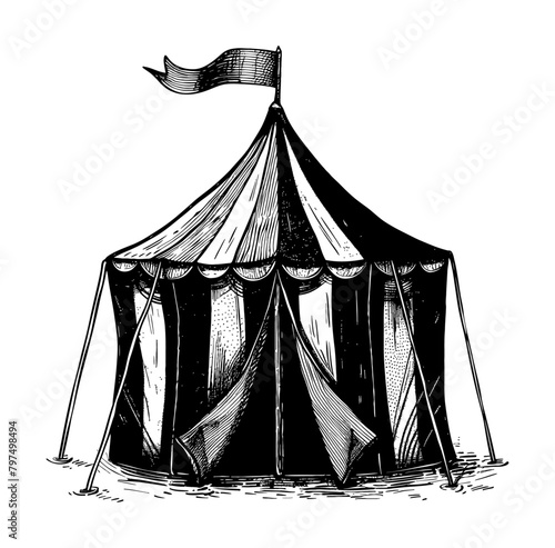 circus tent engraving black and white outline