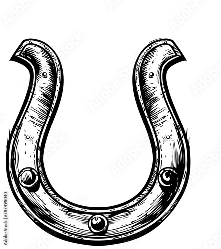 horse shoe engraving black and white outline