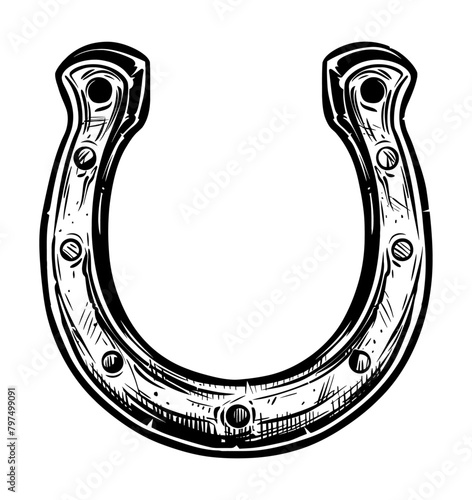 horse shoe engraving black and white outline