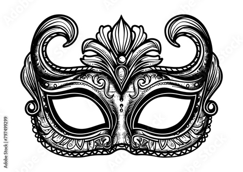 mask masquerade engraving black and white outline