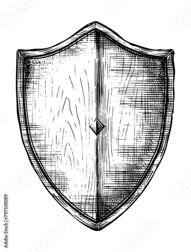 retro shield engraving black and white outline