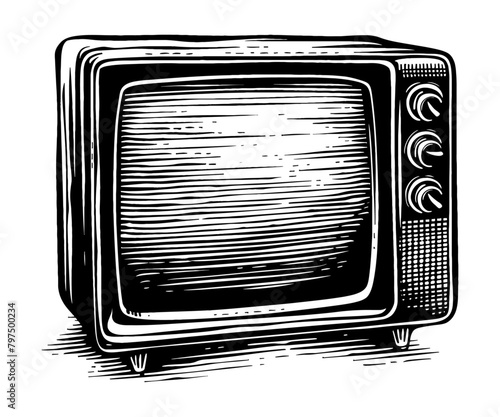antique television engraving black and white outline