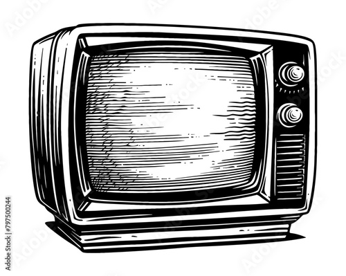 antique television engraving black and white outline