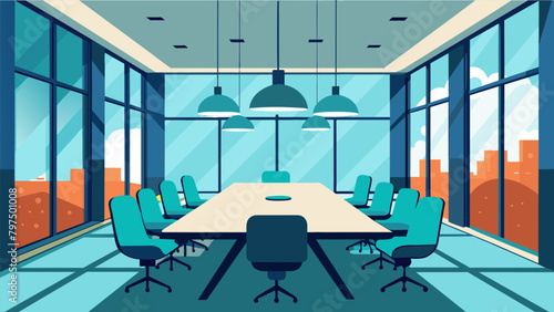 A meeting room featuring large windows that allow natural light to flood in reducing the need for artificial lighting and saving energy.