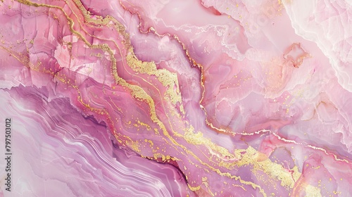 Pink marble gold watercolor abstract wallpaper - stone texture glitter art print rose background
